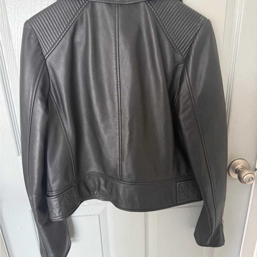Andrew Marc Dark Leather Biker Jacket - Picture 4 of 6
